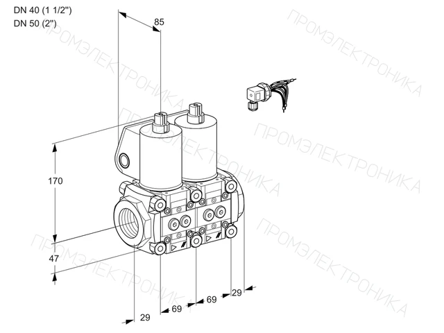 Kromschroder VCS 2E40R/50R05NNKL/PPPP/PPPP — двойной электромагнитный газовый клапан — 88100014