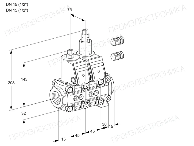Kromschroder VCS 1E15R/15R05NLVWR3/PPPP/PPPP — двойной электромагнитный газовый клапан — 88100750