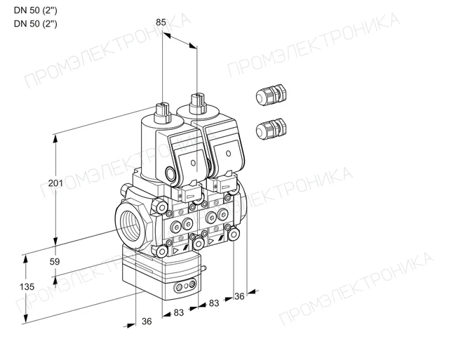 Kromschroder VCD 3E50R/50R05D-25NQSR3/PPPP/PPPP — двойной электромагнитный газовый клапан — 88103305