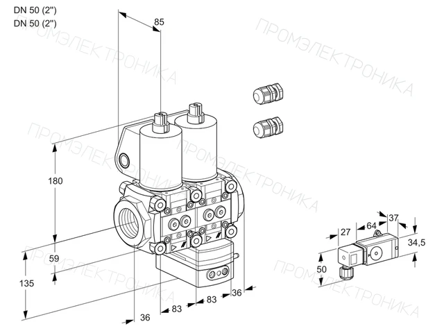 Kromschroder VCD 3E50R/50R05ND-100WL3/PPPP/1--3 — двойной электромагнитный газовый клапан — 88106661