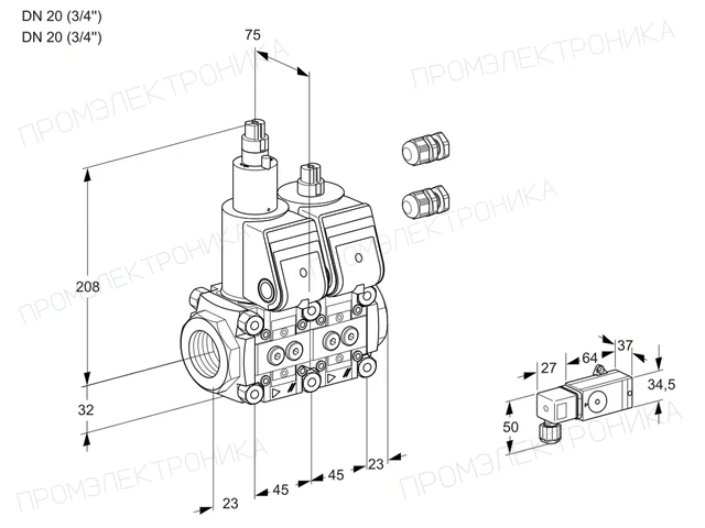 Kromschroder VCS 1E20R/20R05LNQR3/PPPP/1--2 — двойной электромагнитный газовый клапан — 88103263