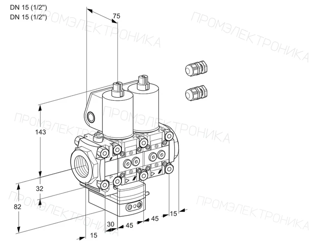 Kromschroder VCD 1E15R/15R05FD-25NWL3/PPPP/PPPP — двойной электромагнитный газовый клапан — 88106610