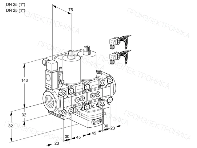 Kromschroder VCG 1E25R/25R05F2NGEVWL6/PPPP/PPPP — двойной электромагнитный газовый клапан — 88100090