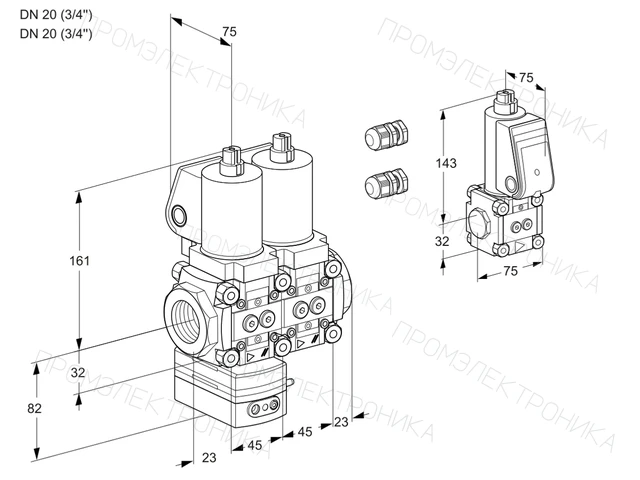 Kromschroder VCD 1E20R/20R05D-100NWSL3/PPBS/PPPP — двойной электромагнитный газовый клапан — 88103369