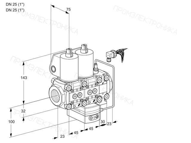 Kromschroder VCH 1E25R/25R05NHEVQL/PPPP/PPPP — двойной электромагнитный газовый клапан — 88106810