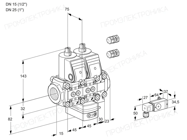 Kromschroder VCG 1E15R/25R05NGEVWR3/-3PP/PPPP — двойной электромагнитный газовый клапан — 88104315