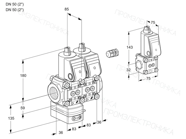 Kromschroder VCG 3E50R/50R05GENWR/PPPP/PPBS — двойной электромагнитный газовый клапан — 88107860