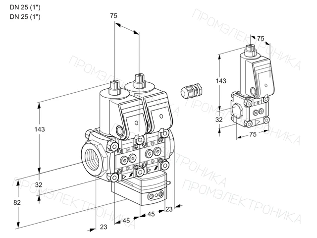 Kromschroder VCG 1E25R/25R05NGEWR/PPPP/PPBS — двойной электромагнитный газовый клапан — 88105268