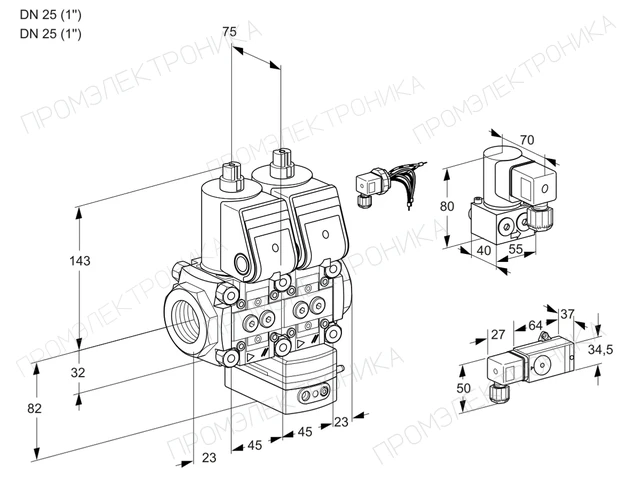 Kromschroder VCG 1E25R/25R05NGEWR/PP2-/PPBY — двойной электромагнитный газовый клапан — 88103920