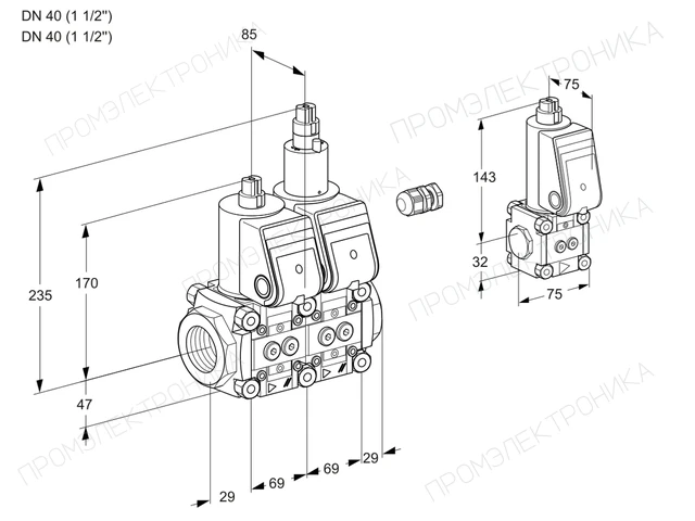 Kromschroder VCS 2E40R/40R05NLWR/PPPP/ZSPP — двойной электромагнитный газовый клапан — 88102688