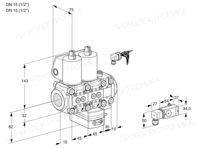 Kromschroder VCG 1E15R/15R05NGEVWL/PPPP/2--2 — двойной электромагнитный газовый клапан — 88100353