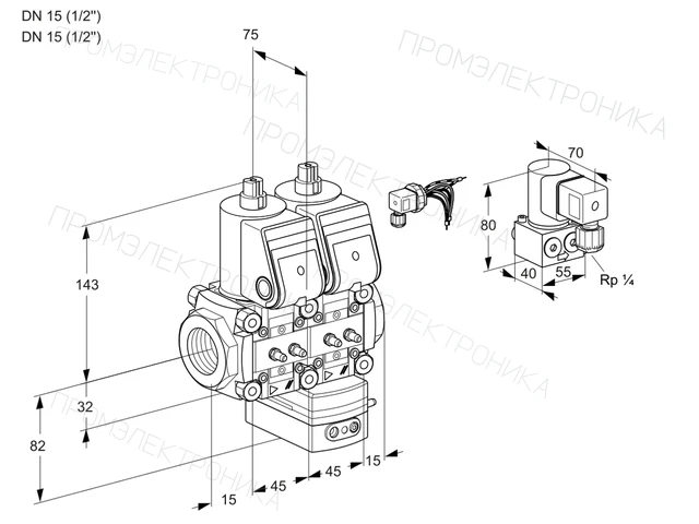 Kromschroder VCG 1E15R/15R05NGEWR3/MMMM/ZYPP — двойной электромагнитный газовый клапан — 88104514