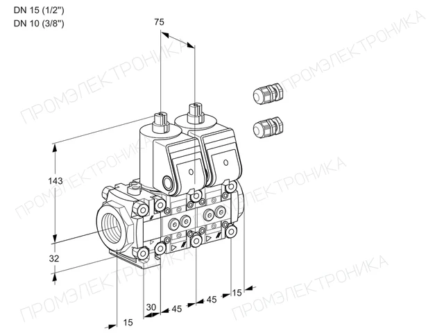 Kromschroder VCS 1E15R/10R05FNNWR3/PPPP/PPPP — двойной электромагнитный газовый клапан — 88106472