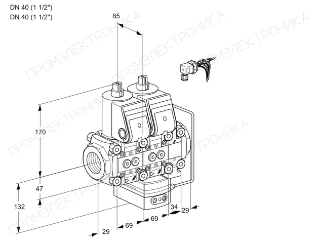 Kromschroder VCH 2E40R/40R05NHEVWR/PPPP/PPPP — двойной электромагнитный газовый клапан — 88105497