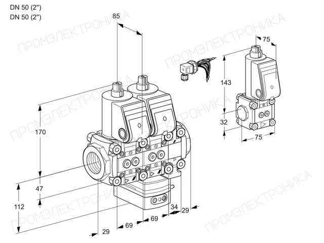 Kromschroder VCG 2E50R/50R05NGEVWR/PPPP/PPZS — двойной электромагнитный газовый клапан — 88105246