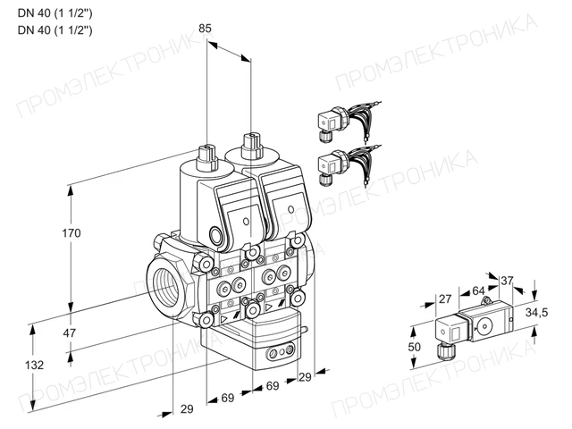 Kromschroder VCV 2E40R/40R05NVKWR6/2-PP/MMPP — двойной электромагнитный газовый клапан — 88101961