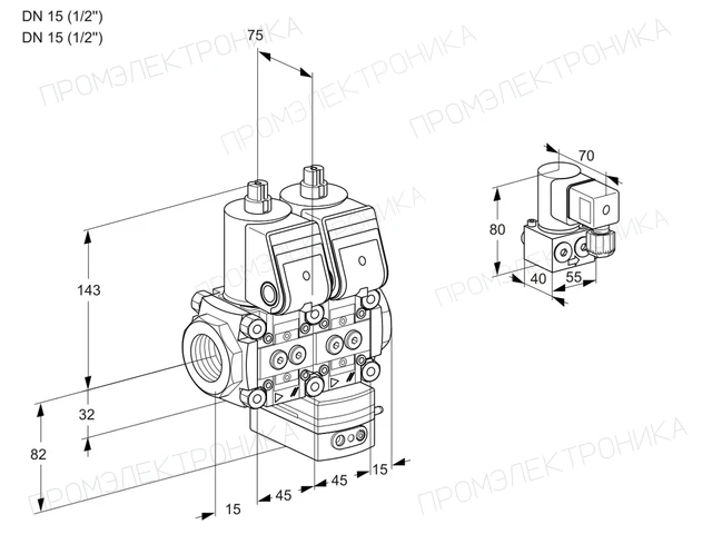 Kromschroder VCG 1E15R/15R05NGEWR/PPPP/PPBY — двойной электромагнитный газовый клапан — 88105822