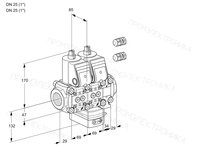 Kromschroder VCH 2E25R/25R05NHEVWR3/PPPP/PPPP — двойной электромагнитный газовый клапан — 88101879