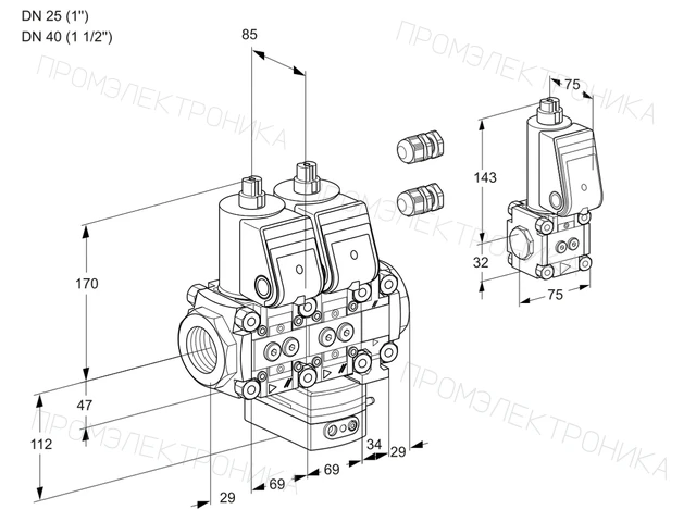 Kromschroder VCG 2E25R/40R05NGEVWR3/PPPP/PPBS — двойной электромагнитный газовый клапан — 88107118