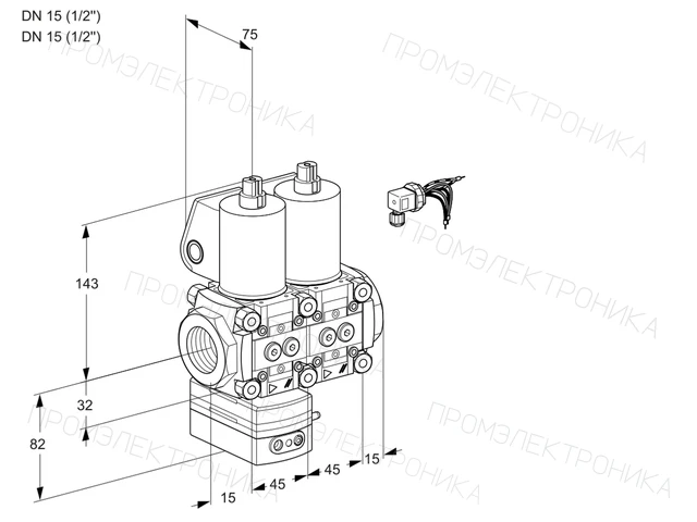 Kromschroder VCD 1E15R/15R05D-25NWL/PPPP/PPPP — двойной электромагнитный газовый клапан — 88102658