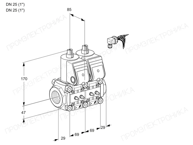 Kromschroder VCS 2E25R/25R05NNWR3/MMMM/PPPP — двойной электромагнитный газовый клапан — 88106311