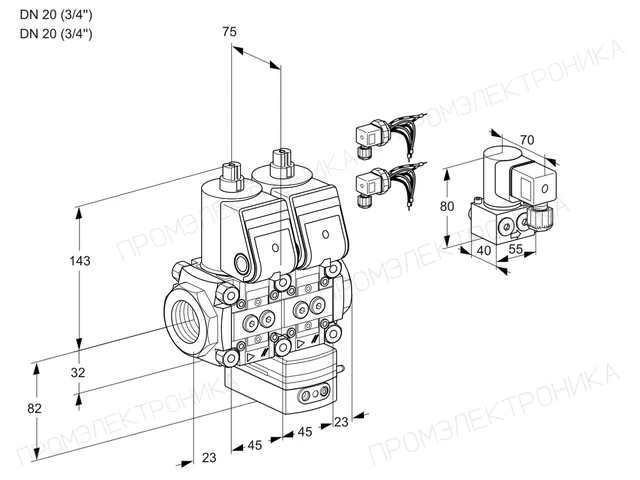 Kromschroder VCG 1E20R/20R05NGEWR6/PPPP/PPBY — двойной электромагнитный газовый клапан — 88105068