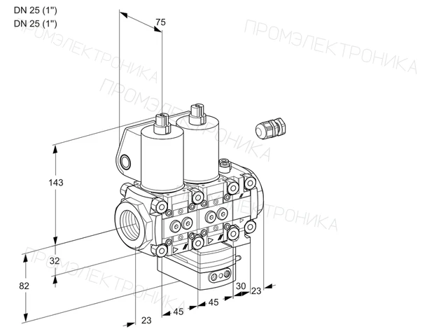 Kromschroder VCG 1E25R/25R05NGEVWL/PPPP/MMMM — двойной электромагнитный газовый клапан — 88107247