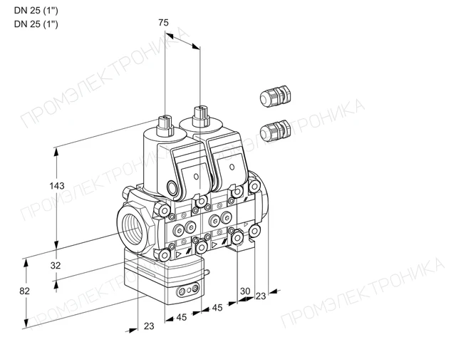 Kromschroder VCG 1E25R/25R05GENVWR3/PPPP/PPPP — двойной электромагнитный газовый клапан — 88103510