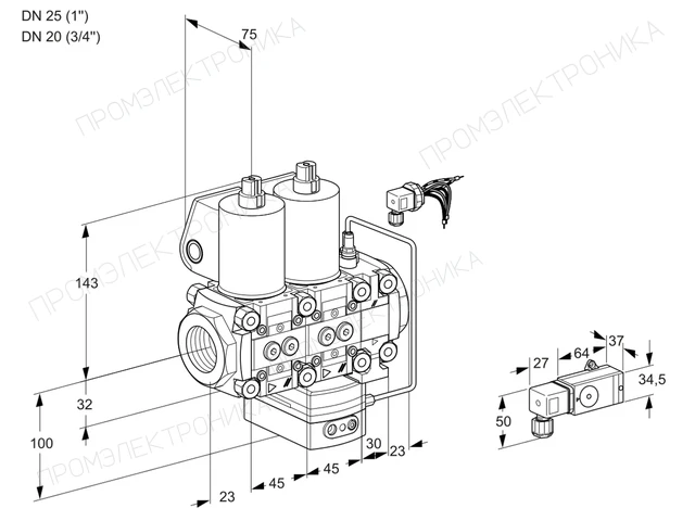 Kromschroder VCH 1E25R/20R05NHEVWL/PPPP/-3PP — двойной электромагнитный газовый клапан — 88105744