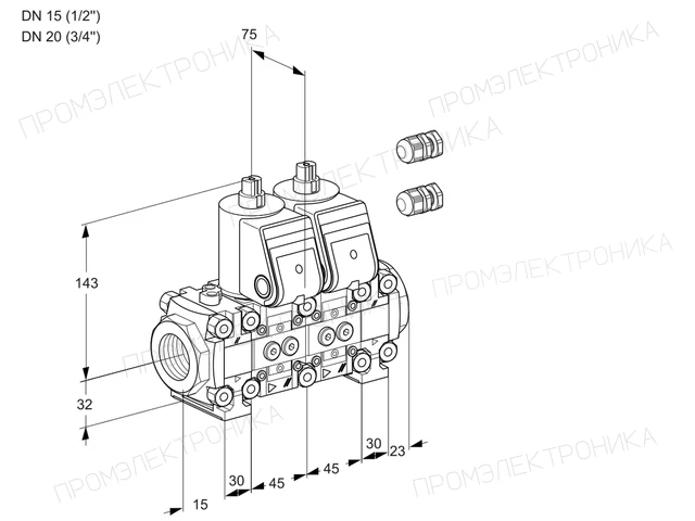Kromschroder VCS 1E15R/20R05FNNVWR3/PPPP/PPPP — двойной электромагнитный газовый клапан — 88101751