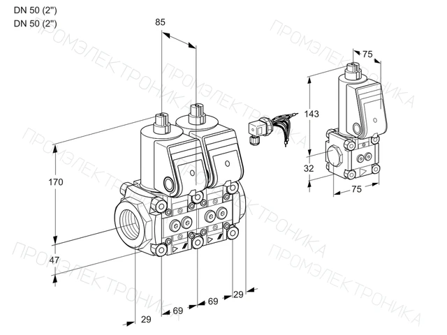Kromschroder VCS 2E50R/50R05NNWR/PPPP/ZSPP — двойной электромагнитный газовый клапан — 88103695