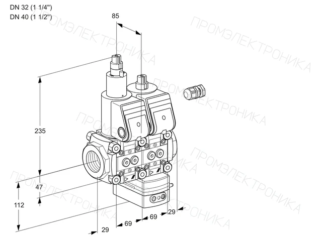 Kromschroder VCG 2E32R/40R05LGEWR/PPPP/PPPP — двойной электромагнитный газовый клапан — 88104432