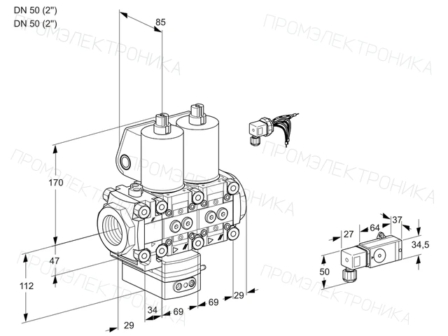 Kromschroder VCD 2E50R/50R05FD-25NWL/MMMM/1--4 — двойной электромагнитный газовый клапан — 88100777