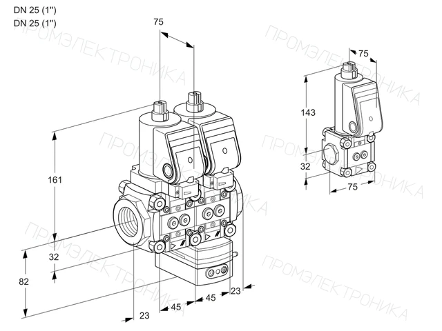 Kromschroder VCG 1T25N/25N05NGAQGR/PPPP/PPBS — двойной электромагнитный газовый клапан — 88106617