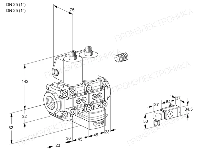 Kromschroder VCG 1E25R/25R05FNGEWL/PPPP/2--3 — двойной электромагнитный газовый клапан — 88106585