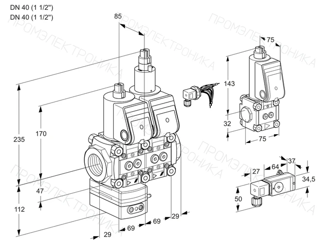 Kromschroder VCD 2E40R/40R05D-50LWR/1-PP/PPBS — двойной электромагнитный газовый клапан — 88103335