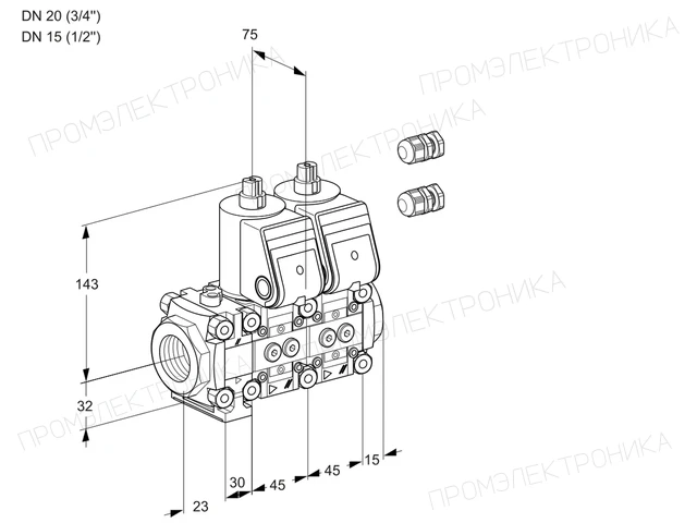Kromschroder VCS 1E20R/15R05FNNWR3/PPPP/PPPP — двойной электромагнитный газовый клапан — 88101367