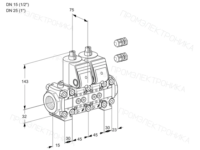 Kromschroder VCS 1E15R/25R05FNNVWR3/PPPP/PPPP — двойной электромагнитный газовый клапан — 88101752