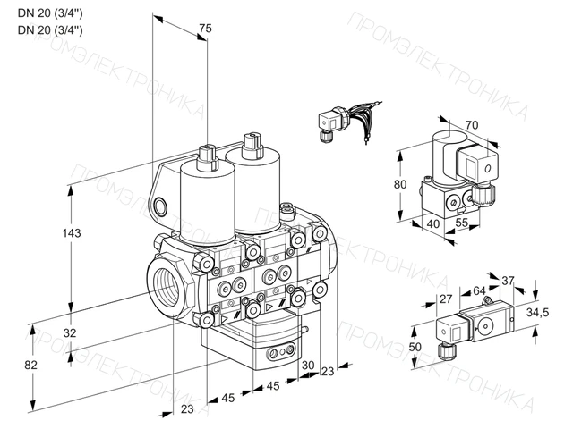 Kromschroder VCG 1E20R/20R05NGEVWL/PPBY/-3PP — двойной электромагнитный газовый клапан — 88107567