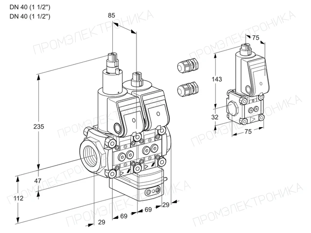 Kromschroder VCD 2E40R/40R05LD-25WR3/PPPP/BSPP — двойной электромагнитный газовый клапан — 88100468