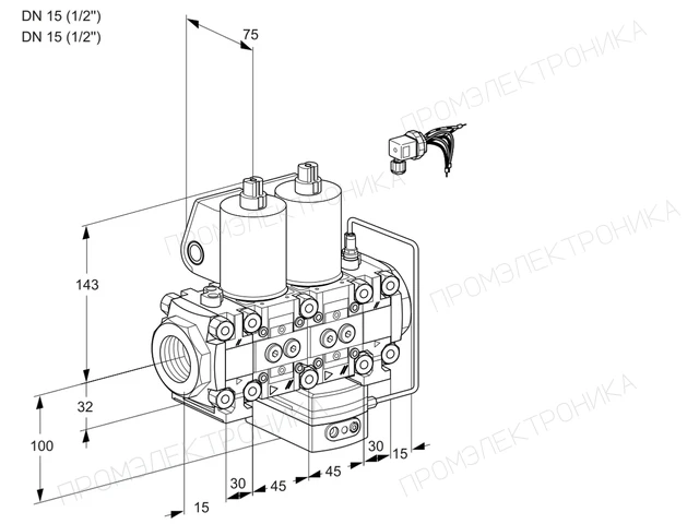 Kromschroder VCH 1E15R/15R05FNHEVWL/PPPP/PPPP — двойной электромагнитный газовый клапан — 88102756