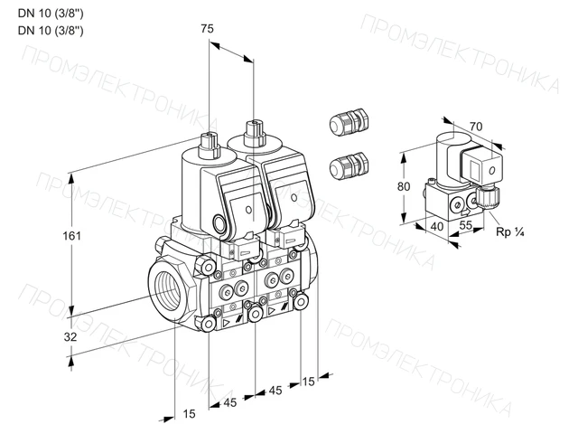 Kromschroder VCS 1E10R/10R05NNWSR3/PPPP/ZYPP — двойной электромагнитный газовый клапан — 88103008