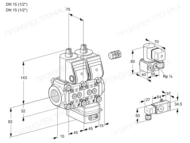 Kromschroder VCG 1E15R/15R05NGEWR/PPPP/PPZY — двойной электромагнитный газовый клапан — 88105815