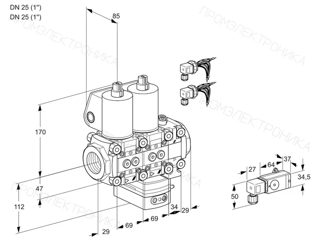 Kromschroder VCG 2E25R/25R05NGEVWL6/PP3-/2--3 — двойной электромагнитный газовый клапан — 88102949