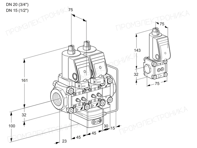 Kromschroder VCH 1T20N/15N05NHAVQGR/MMMM/PPBS — двойной электромагнитный газовый клапан — 88105163