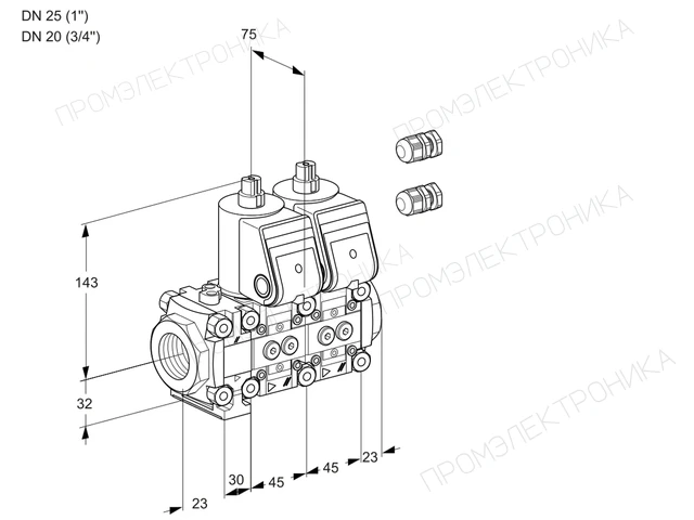 Kromschroder VCS 1E25R/20R05FNNWR3/PPPP/PPPP — двойной электромагнитный газовый клапан — 88101370