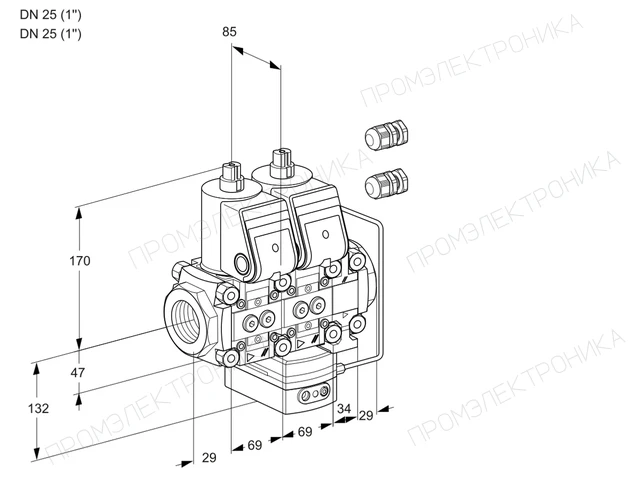 Kromschroder VCH 2E25R/25R05NHEVWR3/PPPP/PPPP — двойной электромагнитный газовый клапан — 88102581