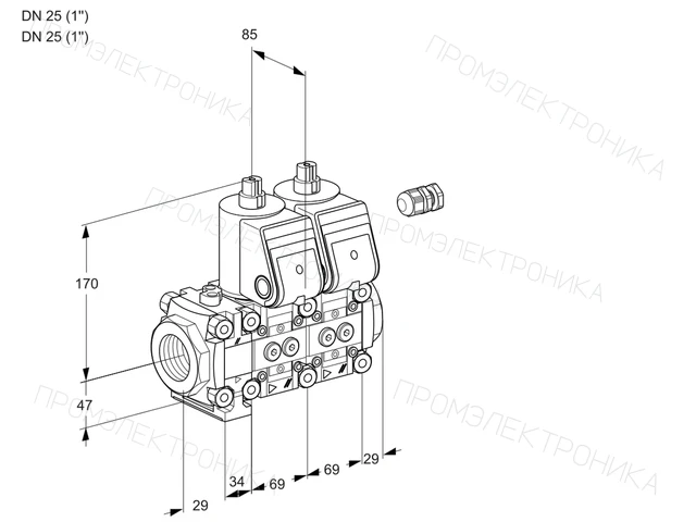 Kromschroder VCS 2E25R/25R05FNNWR/PPPP/PPPP — двойной электромагнитный газовый клапан — 88101226