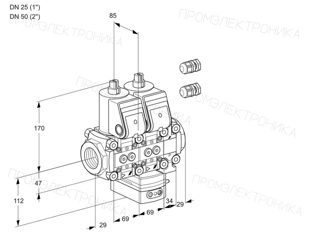 Kromschroder VCG 2E25R/50R05NGEVWR3/PPPP/PPPP — двойной электромагнитный газовый клапан — 88101858