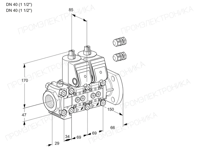 Kromschroder VCS 2E40R/40F05FNNWR3/PPPP/PPPP — двойной электромагнитный газовый клапан — 88101377